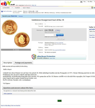 gerhardk1923 eBay Listing Using our South African 2 Rand Coin Photograph